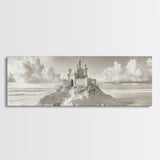 Fantasy Sand Castle, Seaside Kingdom, Dreamy Beach Scene, Magical Vibes, Framed Canvas Print, Kids Room Art, Whimsical Decor, Coastal Theme