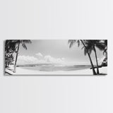 Tropical Beach Scene, Palm Tree Horizon, Ocean Serenity, Island Life, Framed Canvas Print, Coastal Wall Art, Living Room Decor, Minimalist Vibe