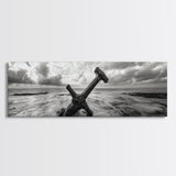 Seaside Iron Anchor, Rustic Beach Print, Nautical Ocean Art, Framed Canvas Print, Moody Wall Decor, Coastal Living Room Art