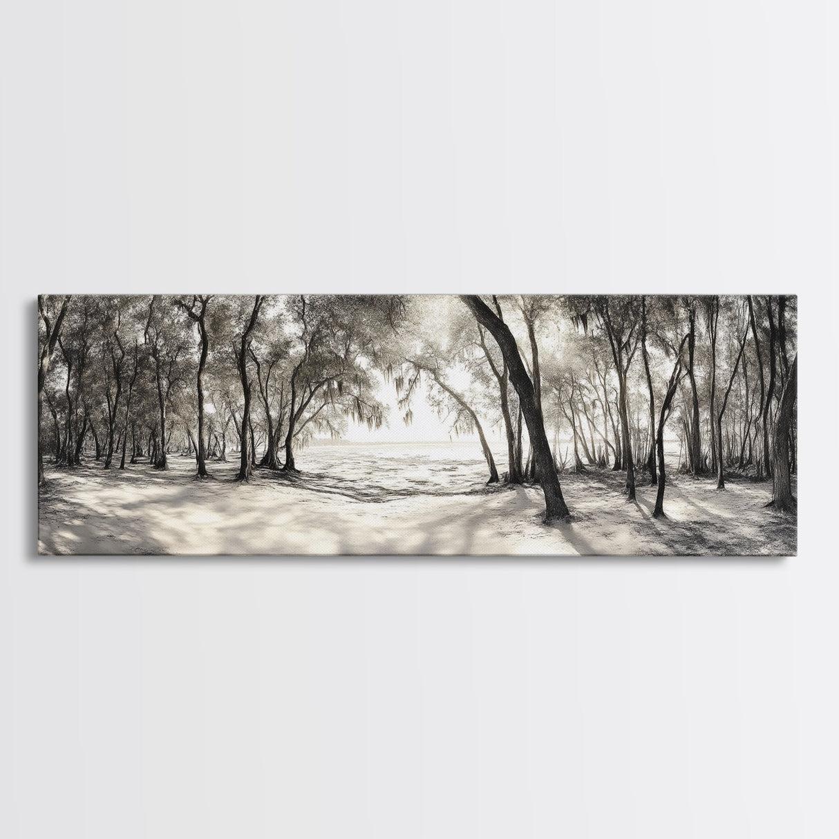 Dreamy Beach Forest, Sepia Trees, Canvas Print, Nature Wall Decor, Fall Bedroom Art, Rustic Woodland Landscape, Tree Shadow Light