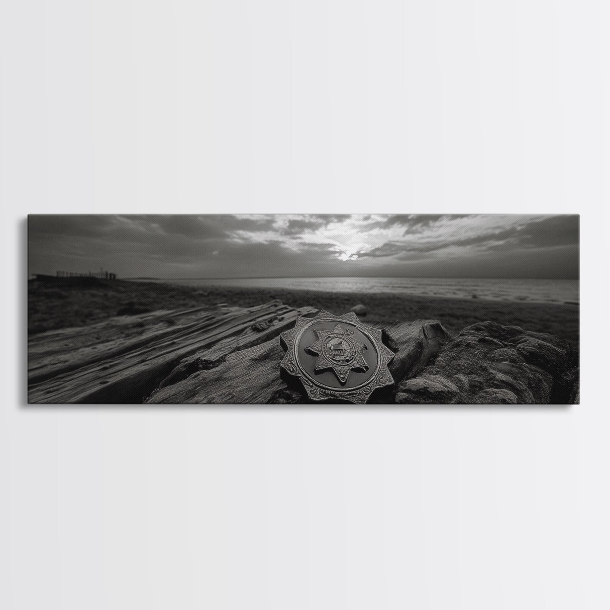 Lone Badge Sunset, Western Coastal Scene, Canvas Print, Rustic Wall Decor, Moody Landscape Art, Fall Living Room Wall Art