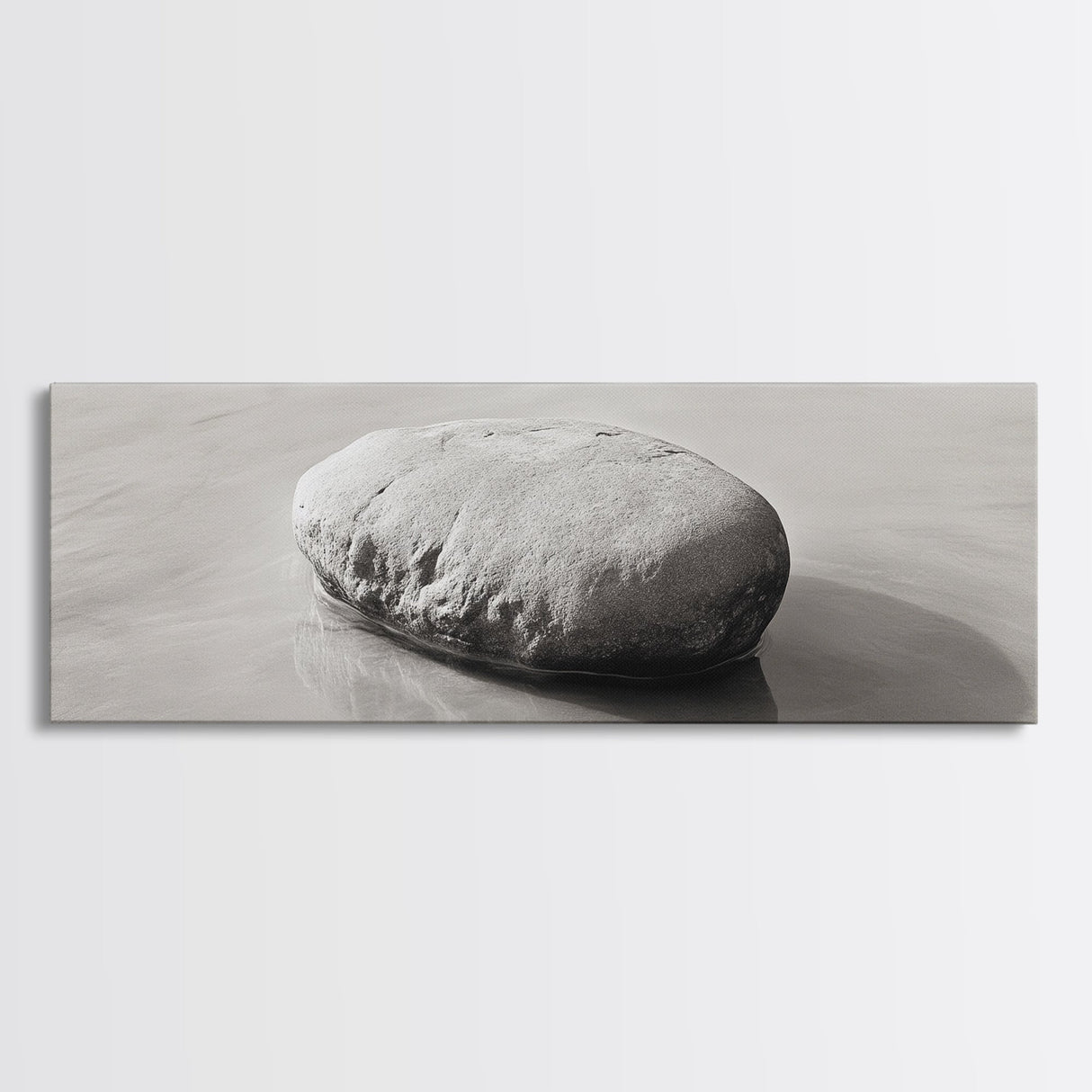 Smooth Beach Rock, Minimal Seascape, Zen Coastal Decor, Tranquil Framed Canvas Print, Modern Spa or Bedroom Wall Art