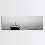 Solitary Sea Buoy, Calm Ocean View, Black White Minimalist, Nautical Canvas Print, Peaceful Coastal Wall Art, Bedroom Decor