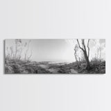 Windswept Coastal Trees, Driftwood Beach Landscape, Black White Canvas Print, Autumn Wall Art, Nature-Inspired Living Room Decor
