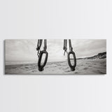 Nautical Swing, Beach Ropes, Seaside Minimalism, Canvas Print, black and white beach decor, coastal hallway wall art, maritime rustic style