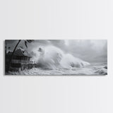 Stormy Waves, Ocean Fury, Tropical Housefront, Canvas Print, dramatic coastal decor, fall storm wall art, modern living room statement