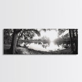 River Sunset, Mossy Trees, Tranquil Reflection, Framed Canvas Print, southern forest wall art, peaceful living room decor, rustic boho vibe