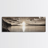 Sepia Horizon, Sunset Lake, Nature Tranquility, Canvas Print, cabin wall decor, warm autumn lake art, peaceful sepia photography