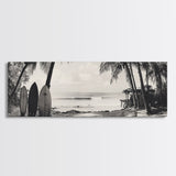 Surf Shack, Palm Trees, Tropical Boards, Canvas Print, retro beach wall art, coastal boho room decor, surfer cabin vibe, chill summer look