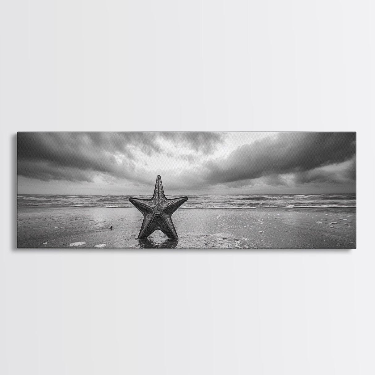 Metal Star Shore, Moody Beach Art, Rustic Coastal Decor, Autumn Vibes, Canvas Print, Farmhouse Living Room Wall Art