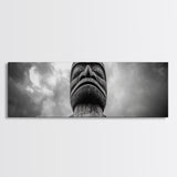 Tribal Totem Head, Cultural Wall Art, Primitive Sculpture Print, Monochrome Decor, Canvas Print, Office or Study Accent