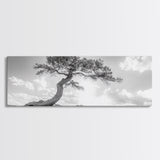 Lone Curved Tree, Zen Nature Print, Minimalist Landscape, Calming Decor, Framed Canvas Print, Bedroom Wall Statement