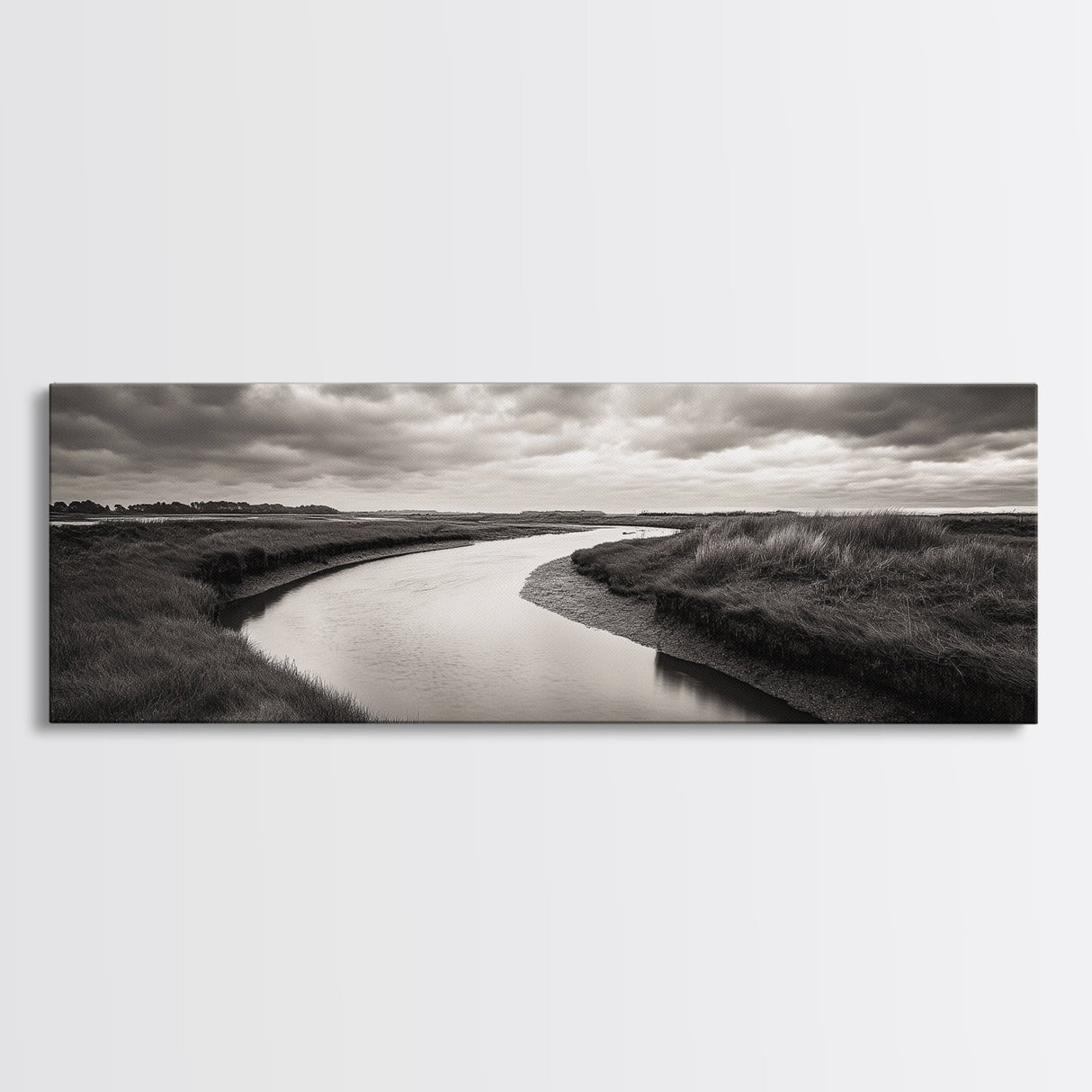 Serene River, Marsh Landscape, Calm Waters, Tranquil Nature, Framed Canvas Print, Minimalist Decor, Entryway Art, Fall Home Vibes