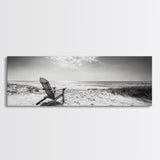 Coastal Chair, Black White, Seaside Decor, Beach Life, Framed Canvas Print, Coastal wall art, minimalist art, neutral tones, coastal room