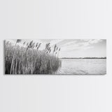 Windy Reeds, Lakeside Breeze, Natural Grass Art, Monochrome Landscape, Canvas Print, Boho Living Room Decor, Botanical Minimalist Wall Art