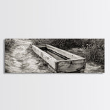 Rustic Water Trough, Nature Trail, Western Desert Scene, Framed Canvas Print, Country Farmhouse Decor, Minimalist Entryway Wall Art