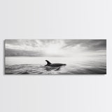 Ocean Sunset Orca, Tranquil Whale Scene, Marine Wildlife, Canvas Print, Minimalist Bathroom Decor, Coastal Bedroom Wall Art
