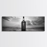 Whiskey on Beach, Bottle Seascape, Moody Coastal Still Life, Canvas Print, Masculine Bar Wall Art, Rustic Living Room Accent Piece