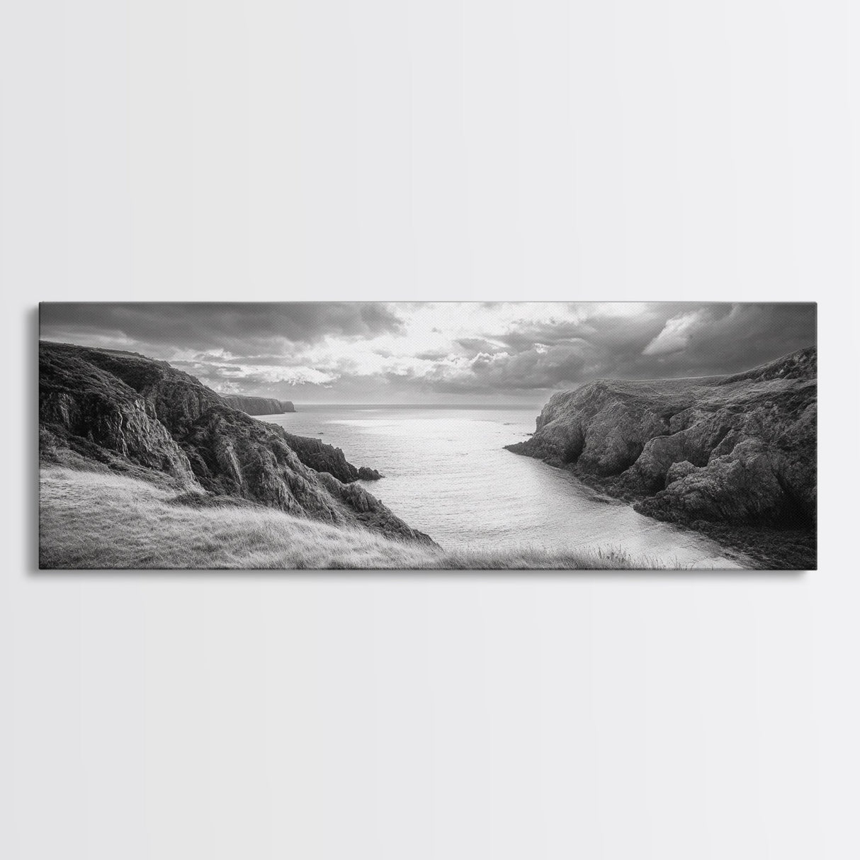 Ocean View, Coastal Cliffs, Dramatic Horizon, Sunset Glow, Canvas Print, Fall Living Room Wall Art, Landscape Nature Photography