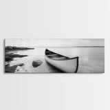 Canoe Shore, Coastal Calm, Nature Paddle, Tranquil Waters, Canvas Print, minimalist outdoor art, boho lake decor, living room wall piece