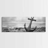 Anchor Shore, Ocean Symbol, Coastal Rust, Nautical Fog, Framed Canvas Print, Bathroom Decor, Marine Wall Art, Minimalist Nautical Style