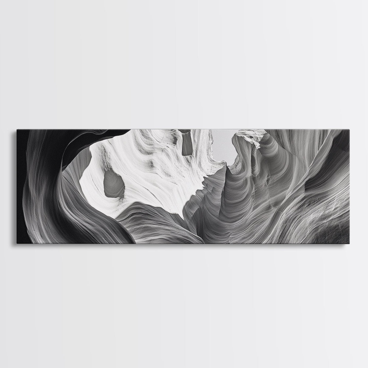 Desert Canyon Swirl, Abstract Rock Layers, Light and Shadow, Framed Canvas Print, Minimalist Living Room Art, Earth Tone Decor