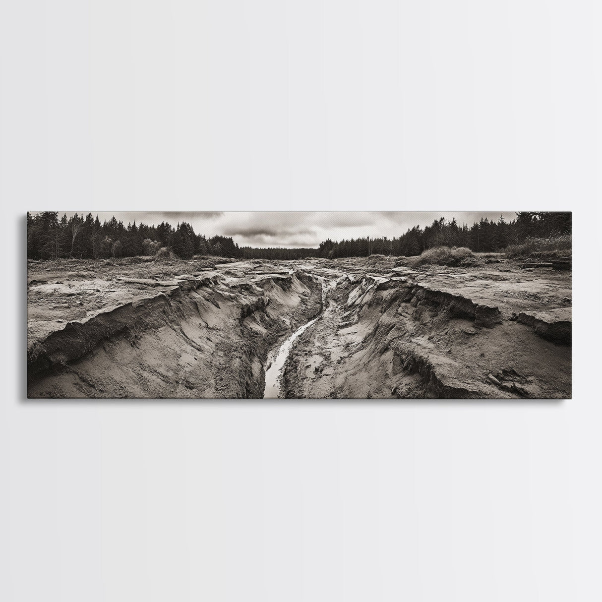 Rugged Riverbed Path, Forest Edge, Moody Terrain, Earthy Scene, Framed Canvas Print, Rustic Cabin Art, Autumn Entryway Decor