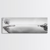 Winter Lake Reflection, Minimal Snow Scene, Bare Trees, Serene Water, Framed Canvas Print, Nordic Minimalist Art, Bedroom Wall Decor