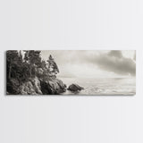 Windy Pines, Rocky Shoreline, Ocean Wilderness, Canvas Print, Vintage Nature Photography, Hallway Wall Art, Outdoor Adventure Vibe