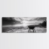 Beach Grill, Sunset Shore, Cloudy Horizon, Canvas Print, Coastal Minimalist Decor, Kitchen Wall Art, Autumn Beach House Accent