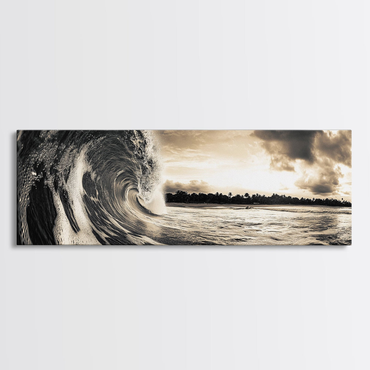 Barrel Wave, Tropical Storm, Surfer’s Dream, Framed Canvas Print, Ocean Power Wall Art, Coastal Living Room Photography Decor