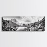 Rocky Lake, Wilderness Reflection, Mountain Calm, Framed Canvas Print, Cabin Nature Wall Art, Rustic Home Decor, Adventure Photography