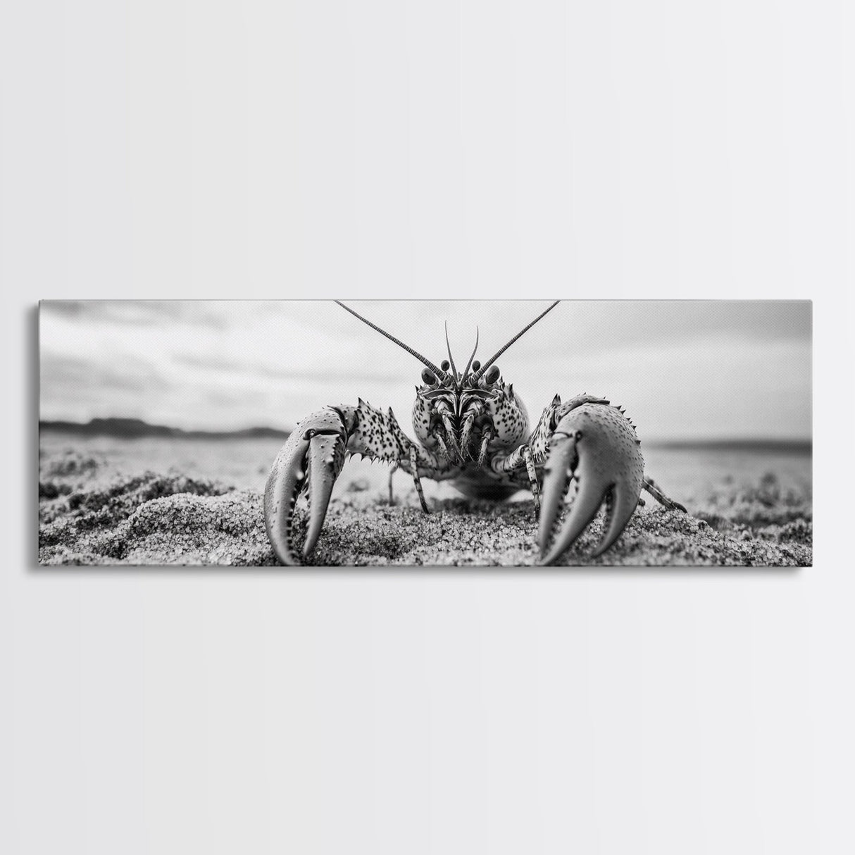 Lobster Closeup, Coastal Wildlife, Sandy Beach, Canvas Print, Bold Marine Life Art, Bathroom Wall Decor, Nautical Themed Accent