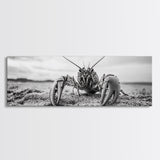 Lobster Closeup, Coastal Wildlife, Sandy Beach, Canvas Print, Bold Marine Life Art, Bathroom Wall Decor, Nautical Themed Accent