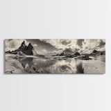 Coastal Rocks, Ocean Reflection, Dramatic Sky, Framed Canvas Print, Beach Landscape Photography, Fall Living Room Wall Art