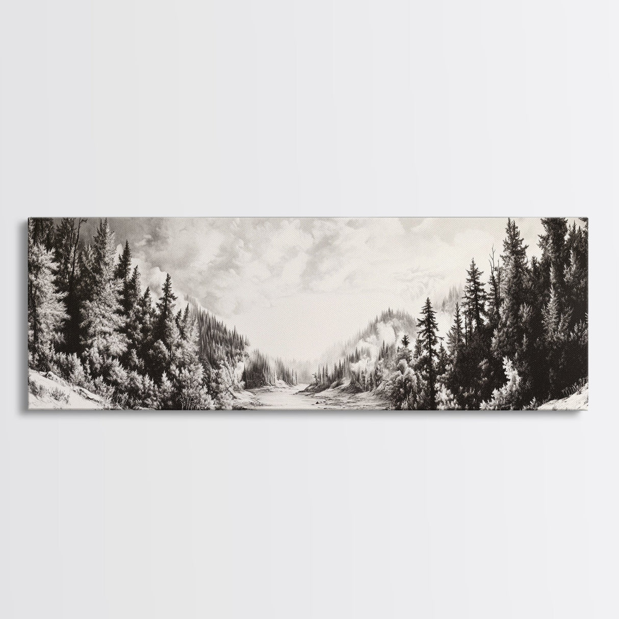 Snowy Pines, Winter Landscape, Woodland Valley, Fine Art Nature, Framed Canvas Print, Cabin Wall Art, Mountain Decor, Rustic Winter Scene