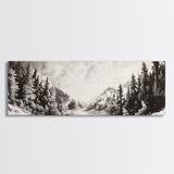 Snowy Pines, Winter Landscape, Woodland Valley, Fine Art Nature, Framed Canvas Print, Cabin Wall Art, Mountain Decor, Rustic Winter Scene