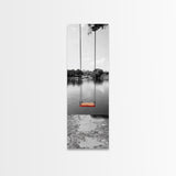 Swing Over Lake, Still Waters, Childhood Memories, Tranquil View – Canvas Print, Minimalist Wall Art, Kids Room Decor, Serene Black and White