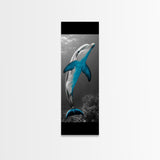 Blue Dolphin, Ocean Glow, Underwater Life, Sea Creature – Framed Canvas Print, Bathroom Wall Art, Coastal Decor, Marine Animal Art