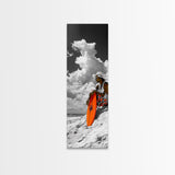 Surfer Beach Day, Orange Surfboard, Ocean Mood, Framed Canvas Print, Tropical Wall Art, Coastal Bedroom Decor, Modern Minimalist Style