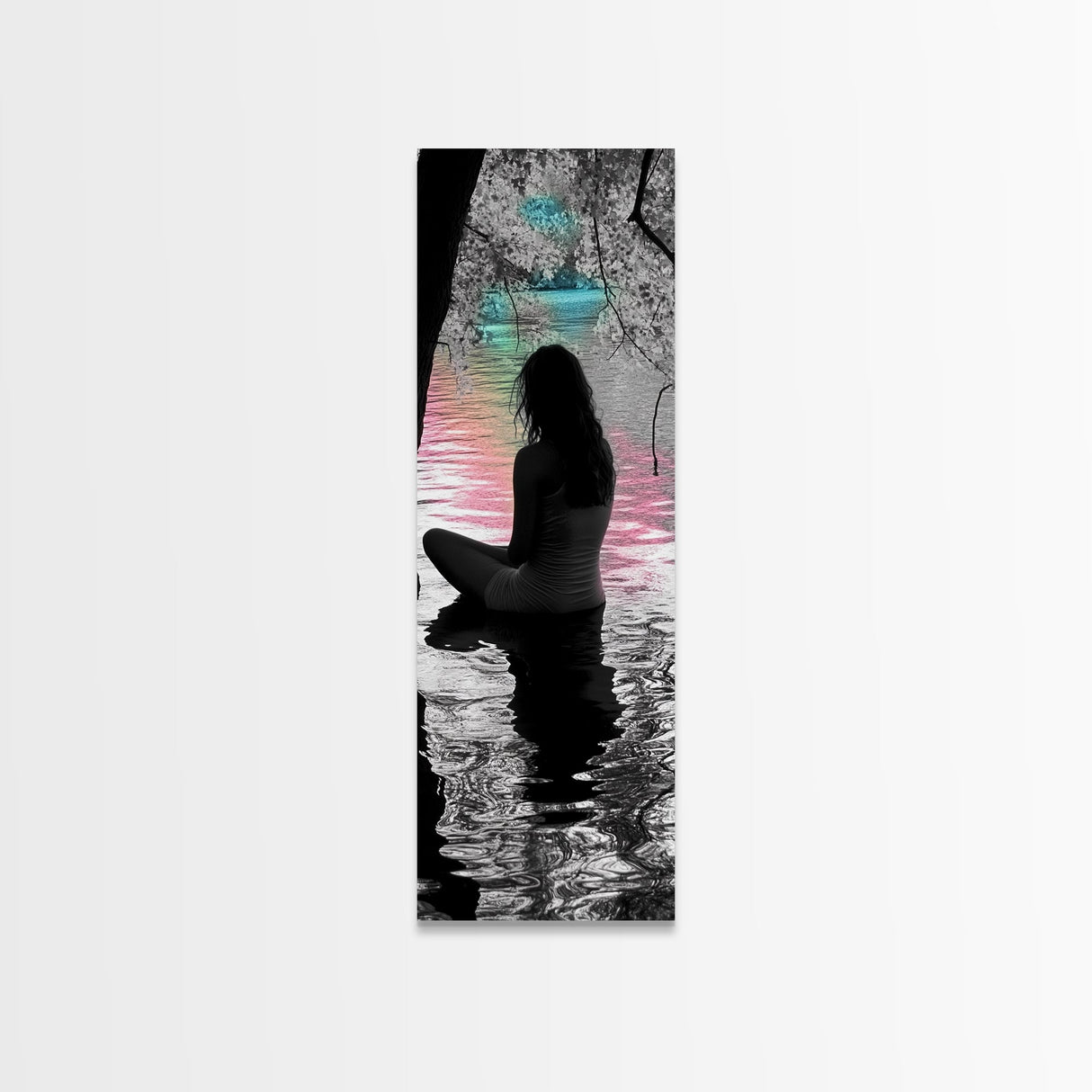 Dreamy Lake View, Solitude Moment, Color Splash Art, Framed Canvas Print, Moody Wall Art, Bedroom Decor, Surreal Photography, Meditation Vibe