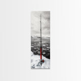 Ice Fishing Rod, Snow Adventure, Winter Sport, Framed Canvas Print, Man Cave Decor, Rustic Cabin Wall Art, Outdoor Lifestyle Photography