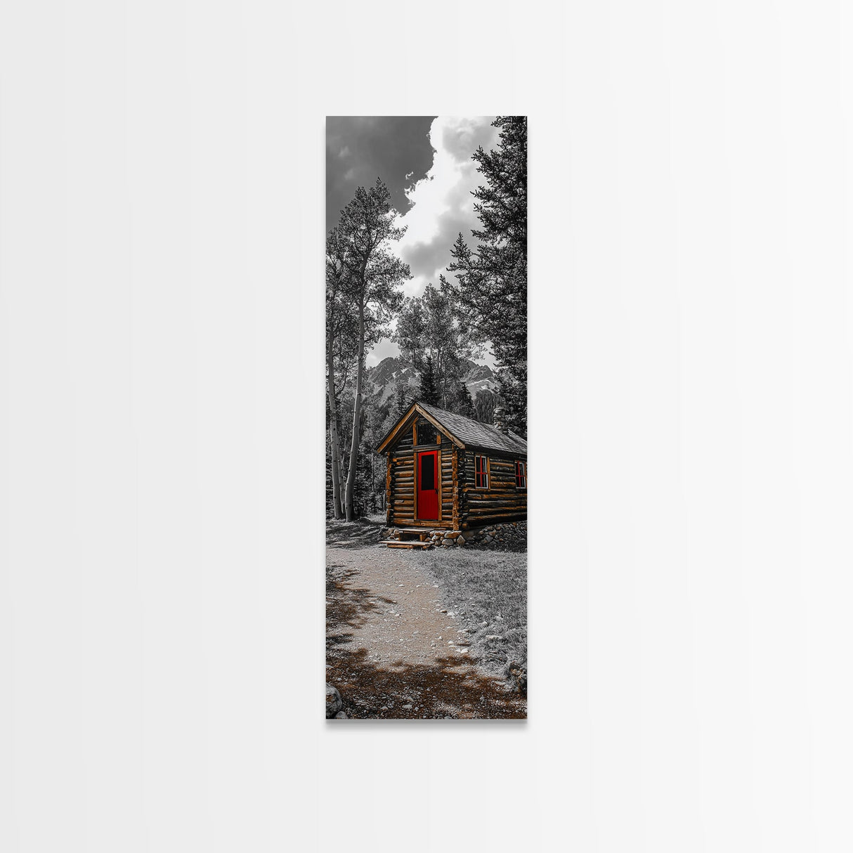 Log Cabin, Red Door, Mountain Home, Cozy Retreat, Framed Canvas Print, Rustic Wall Art, Lodge Decor, Fall Cabin Vibes, Country Living