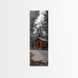 Log Cabin, Red Door, Mountain Home, Cozy Retreat, Framed Canvas Print, Rustic Wall Art, Lodge Decor, Fall Cabin Vibes, Country Living