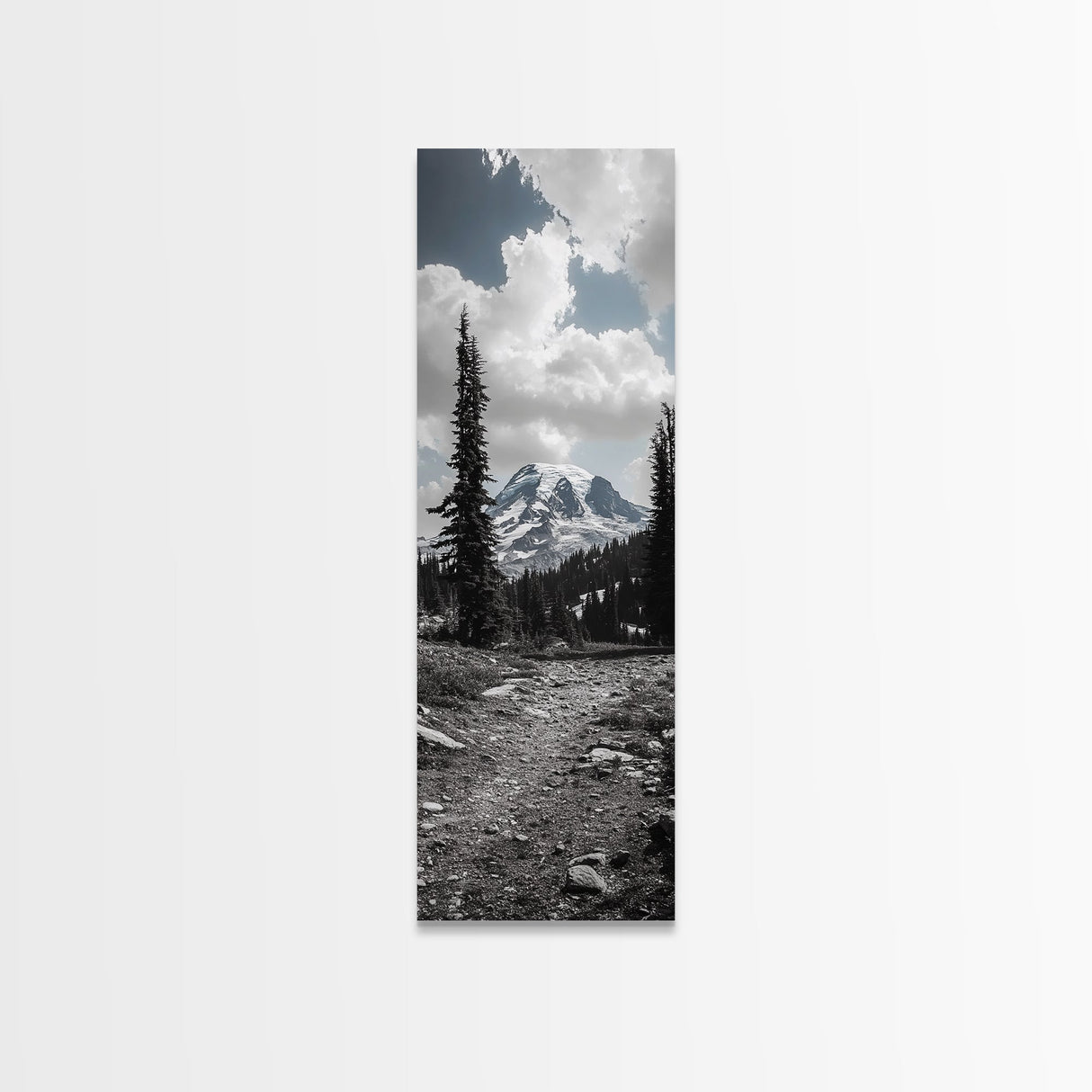 Mountain Landscape, Trail Pathway, Cloudy Sky, Nature Photography, Canvas Print, Rustic Cabin Decor, Adventure Hiker Wall Art