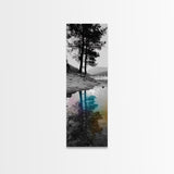 Tree Reflection, Moody Landscape, Nature Serenity, Rainbow Water, Framed Canvas Print, Boho Style, Bedroom Wall Art, Artistic Calm