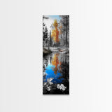 Golden Tree, Blue Reflection, Autumn Forest Mirror, Seasonal Beauty, Canvas Print, Fall Wall Art, Nature Decor, Living Room Accent