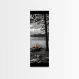 Autumn Campfire Scene, Cozy Outdoors, Fall Evening Glow, Lakeside Calm, Framed Canvas Print Cabin Decor, Living Room Autumn Wall Art