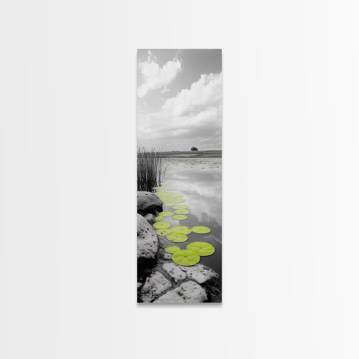 Lily Pads, Serene Pond, Nature Reflection, Framed Canvas Print, Minimalist Landscape Art, Bathroom Wall Art, Tranquil Modern Decor