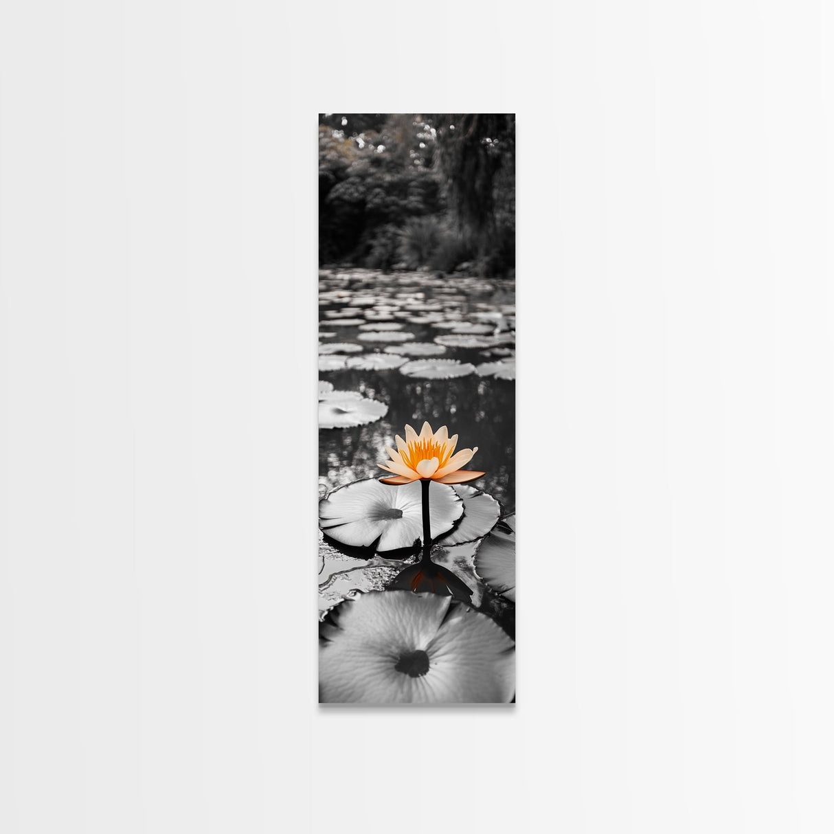 Orange Water Lily, Peaceful Pond Scene, Nature Reflection, Elegant Bloom, Framed Canvas Print Zen Bathroom Wall Art, Botanical Decor
